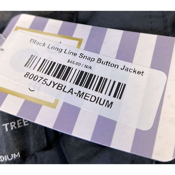 Love Tree Jacket Black Quilted Snap Button Long Line Womens Medium New with Tags - Picture 6 of 7